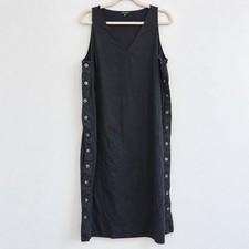 Madewell Black Linen Blend Side Button V-Neck Midi Tank Dress 1X CKP454700002