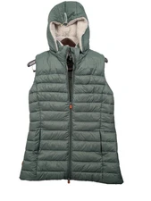 Save the Duck Margareth Women's S green Hooded Puffer Vest Sherpa  ultra light