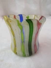 Vintage Murano Latticino twisted ribbon Glass Toothpick Holder Scalloped rim