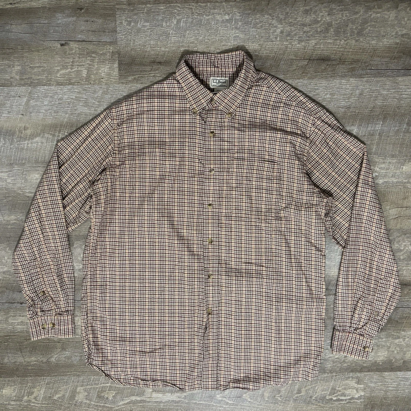 LL Bean Flannel Shirt Mens L Red Tan Plaid Soft Outdoor Hiking Y2K
