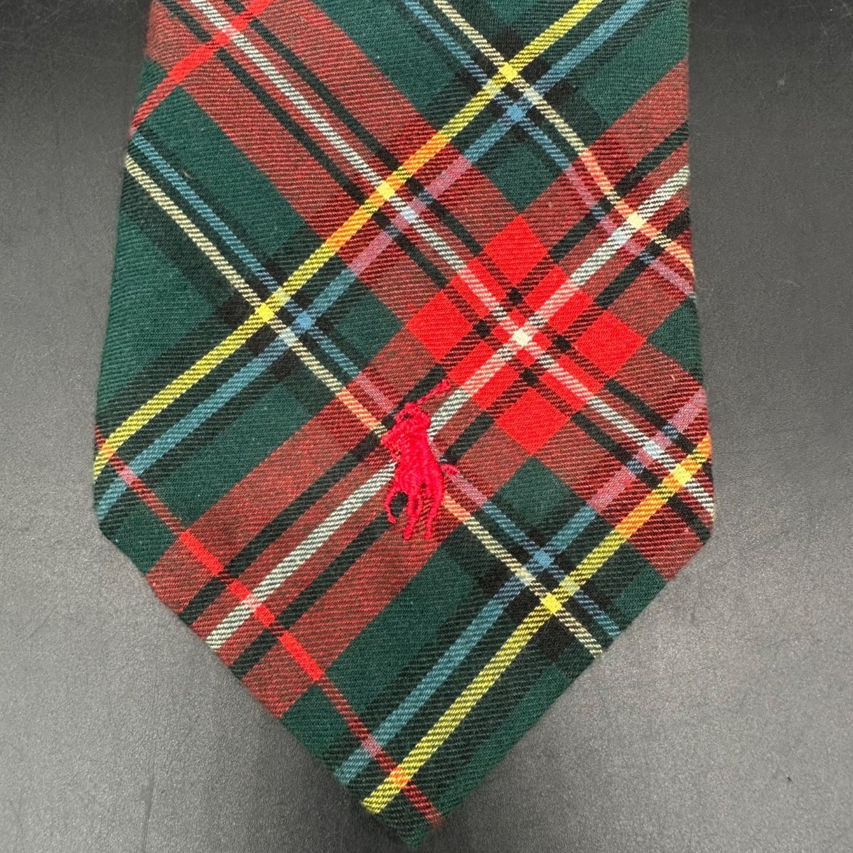 Vintage Plaid Tie Polo Ralph Lauren USA Red Green Tartan Necktie