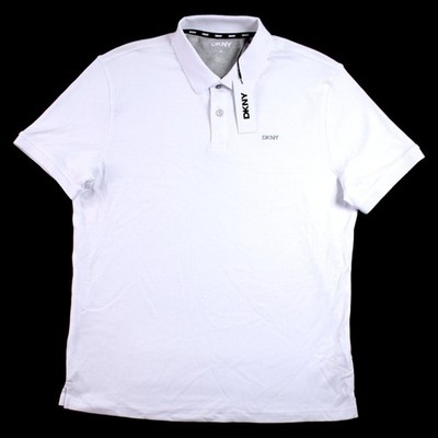 DKNY Polo Shirt Mens M White Logo Short Sleeve Knit Casual Pullover $69 NEW