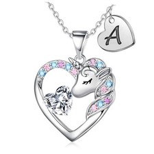 Christmas Gifts for Grandkids Kids - Colorful CZ Heart Initial Silver A.