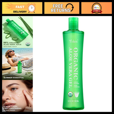 Organic Aloe Vera Gel 12oz - 99% Pure, Alcohol-Free, Gel-to-Water Texture, Face