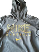 NIKE Baseball Hoodie Therma-Fit Size Small Gray Yellow Swoosh Pullover Pouch