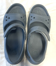 Crocs Kids J3 Gray White Sandals Hook Loop Strap Unisex Youth Shoes