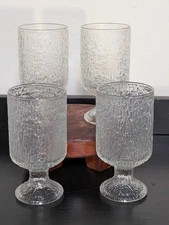 VTG MCM Indiana Glass Crystal Ice Footed Water Goblets Set of 4