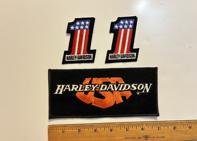 3 Harley Davidson Patch Lot #1 Orange USA Motorcycle HOG Evel Knievel Stars