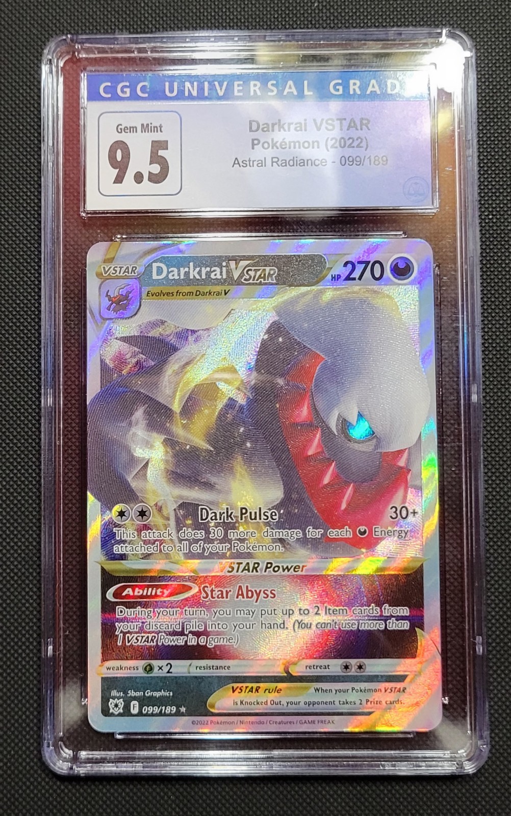 MINTY CGC BLUE LABEL 9.5 (10) Darkrai  VSTAR 99/189 Pokemon Card