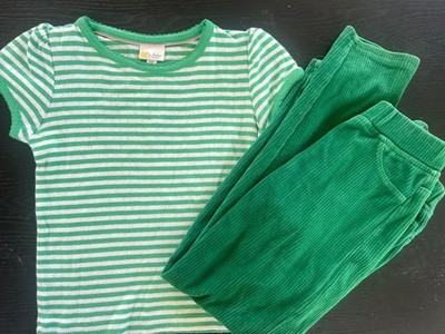 Mini Boden Short Sleeve Pointelle Top Green Stripe  5-6Y Hanna Anderson pants 