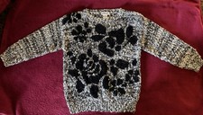 VINTAGE VICTORIA JONES CHUNKY KNOBBY KNIT BLACK WHITE WOMEN'S MEDIUM SWEATER