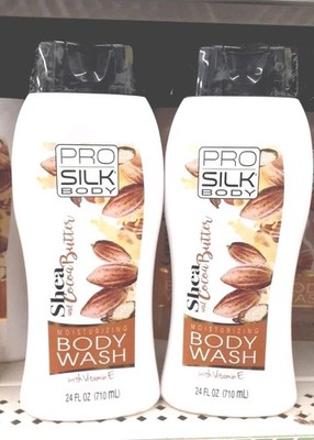 Lot 2 Pro Silk Body Wash Shea & Cocao Butter Vitamin E Shower Gel 24oz Soft Skin