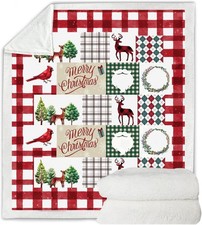 Merry Christmas Winter Fleece Throw Blanket 50" 60" Warm Plush, Bed Couch Sofa