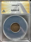 1908-S Indian Head Cent ANACS Good G6 Key Date! RARE COIN PROBLEM FREE CERTIFIED