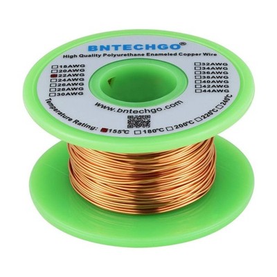 22 AWG Magnet Wire, Enameled Copper, 1 Spool, 4 oz, 0.0256 Dia, Natural, 155C