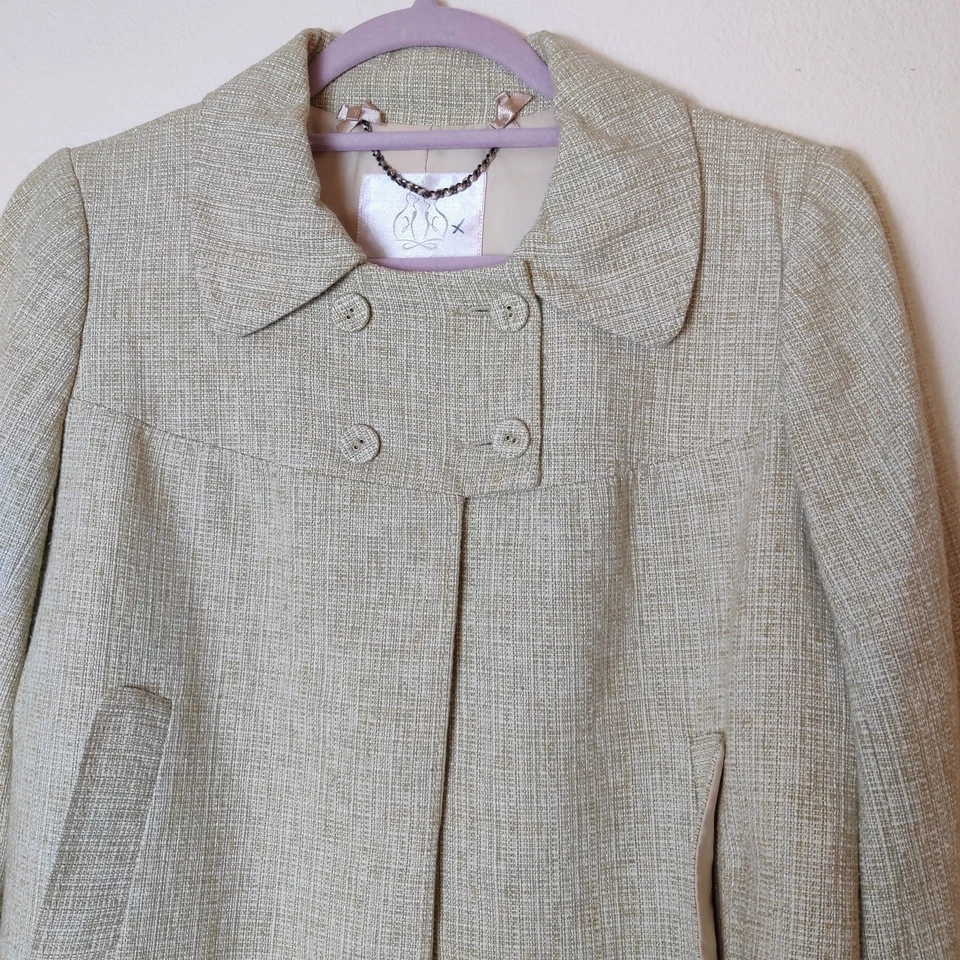 Blazer Rebecca Taylor Tweed Recortado Cuentas Joyas Beige 4 Preppy Dinero Antiguo Foto 3 de 4