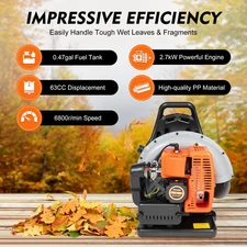 Backpack Leaf Blower 63CC 2 Stroke Gas Powered Leaf Blowers with 1.8L Fuel Tank 