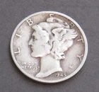 1945 Mercury Silver Dime ~ Cat #104