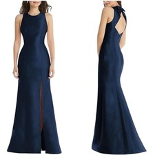 NWT Alfred Sung Maxi Gown Dress Jewel Neck Open Back Bow Size 2
