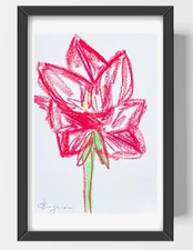 GUAJARDO Original Expressionism Amaryllis Flower 9X6 Paper Signed Art