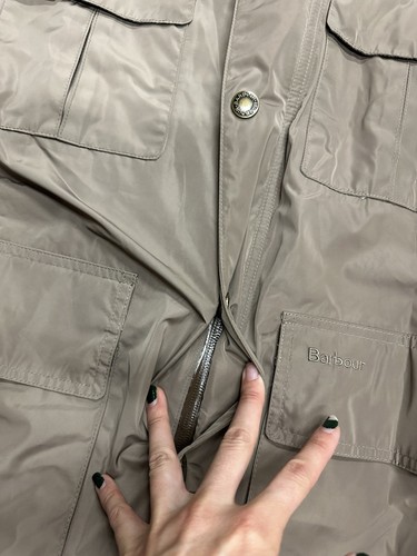 Barbour geknöpfter Regenmantel Damen Large beige durchgehender Reißverschluss Kapuze Kleid Tartan - Bild 5 von 11