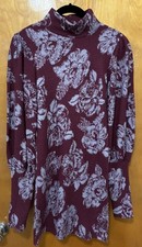 Free People Farrah Wool Mini Sweater Dress Plum Floral Dark Romantic  XS 
