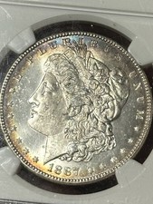 1887 Rim Toned Morgan Silver Dollar NGC MS 64 This is a really Beautiful Coin 