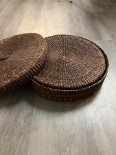 Set of 6 Wicker Rattan Charger Plates Placemats W/Storage Basket Woven Boho