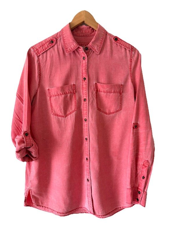 Express Boyfriend Long Sleeve Button Down Shirt Pink Lyocell Size S