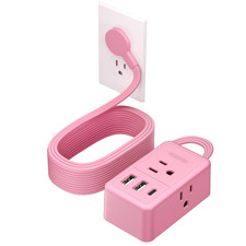 Ntonpower Pink Extension Cord 15 Ft Pink Power Strip Flat Wall Plug 3 Outlets 3