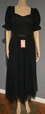 Ivy City Co. Ballerina Midi in Black Tulle Puff Sleeve Fit & Flare Dress Sz S NW