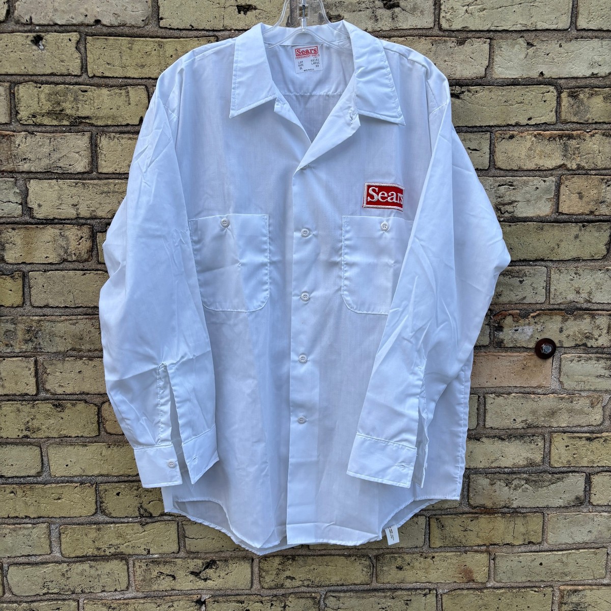 Vintage 70s Sears White Union Made Permanent Press Work Shirt USA 