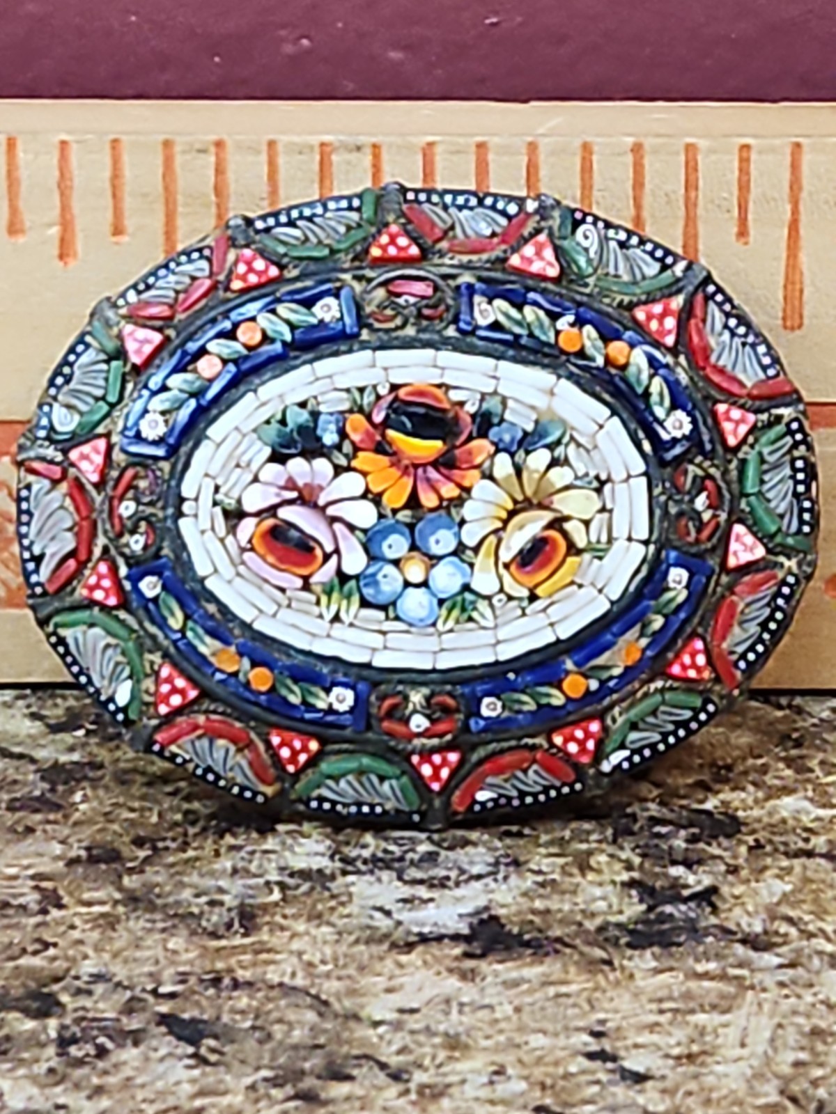 Antique Italian Micro Mosaic Brooch Victorian / Edward's Era - C Clasp