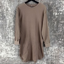 Uniqlo Size S Ribbed Minimalist Mini Tunic Dress Taupe Long Sleeve Pullover