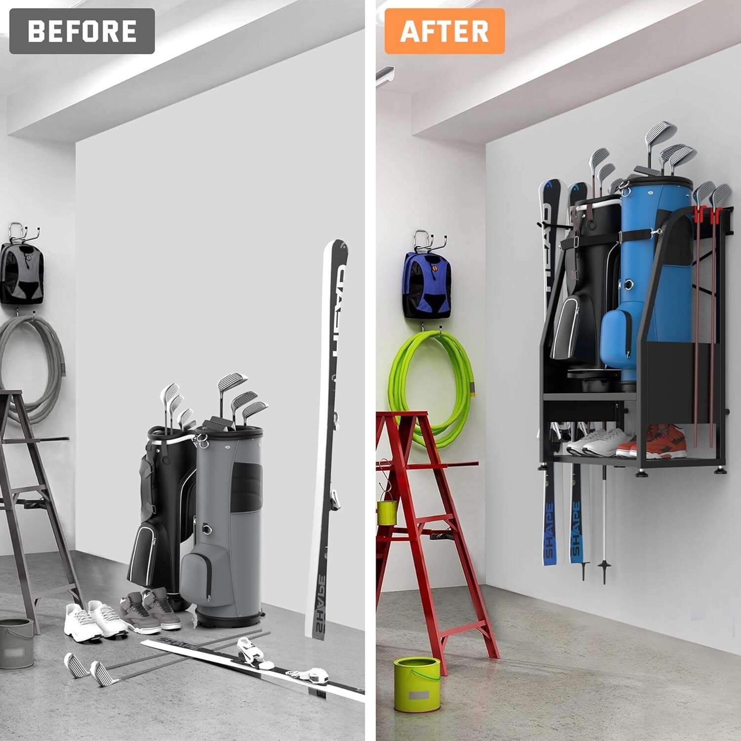 Wall Mount Golf Bag Organizer Golfing Equipment and Accessories Storage