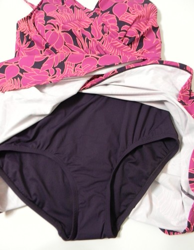 Lands' End Swim Dress Women Medium Purple Pink Floral V-Neck Size M - Picture 5 of 10