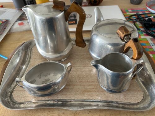 Picquot Ware 5 Piece Tea Set including Jug Sugar Bowl And Tray