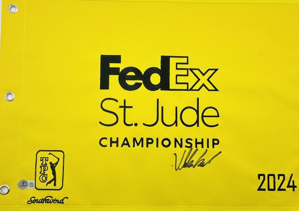 VIKTOR HOVLAND Autographed Signed 2024 FEDEX ST JUDE CHAMPIONSHIP GOLF PIN FLAG BAS K740 