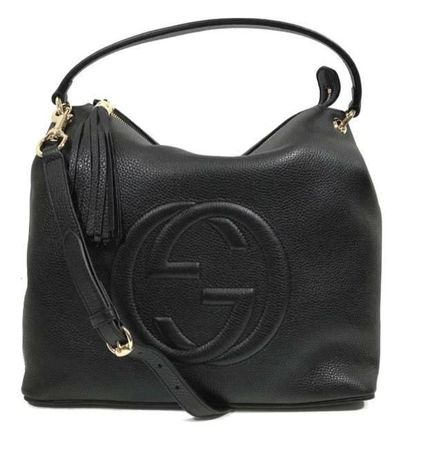 Gucci Soho BLACK Soho Gold Logo Zip Single Hobo Leather Shoulder