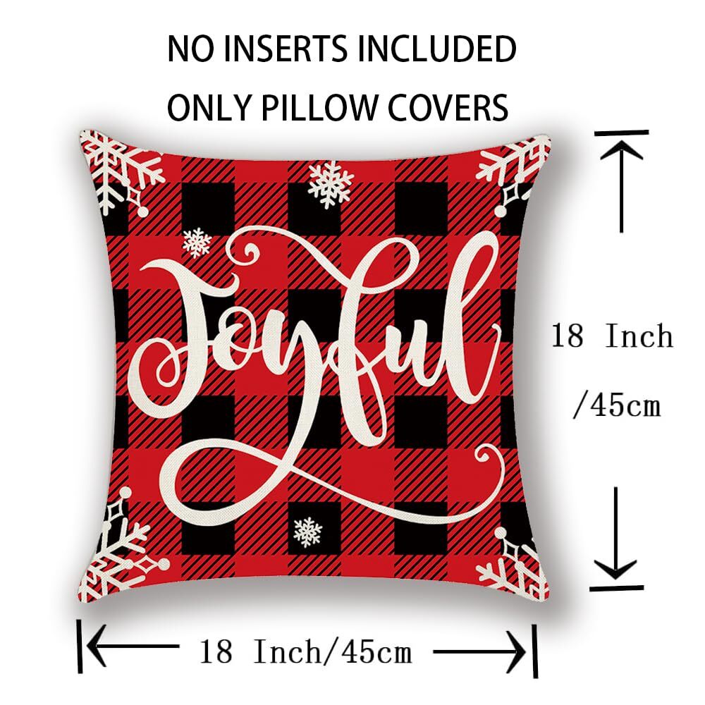 Cozy Christmas Pillow Covers Set Of 4 - 18x18 Inch Linen Holiday Sofa Pillowcases For Couch, Bed, Or Car