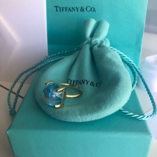 Authentic Tiffany & Co Sugar Stacks Ring Blue Topaz 18K Picasso Huge 8 Carat  - Afbeelding 1 van 9