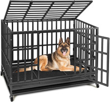 48 Inch Heavy Duty Dog Crate Kennel with Wheels, High Anxiety Indestructible Dog