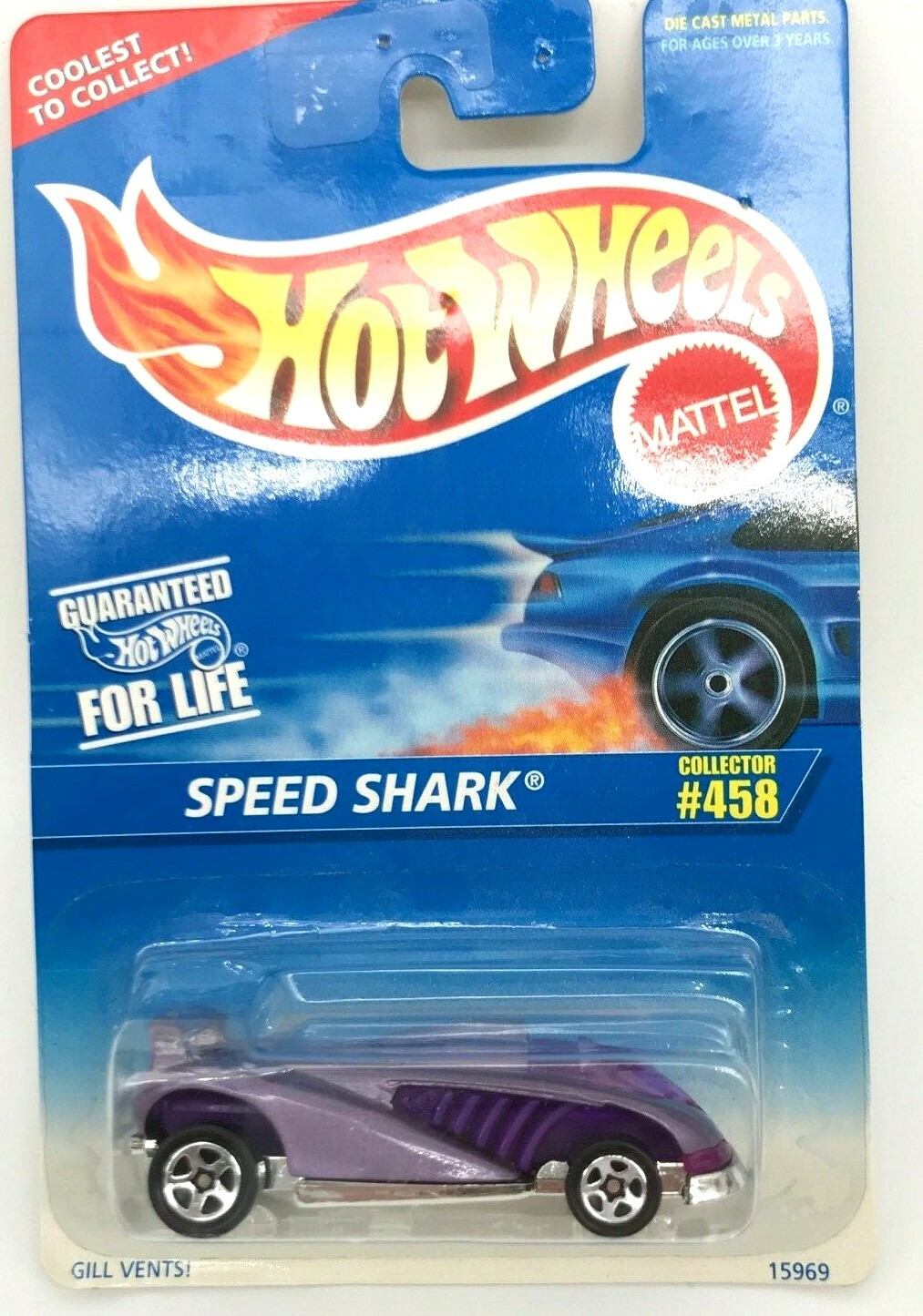 Hot Wheels Speed Shark Collector #458 Purple 5 Spoke MOC 1995 Card 15969 China