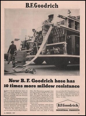 1957 Maple Heights Ohio Fire Department Truck Photo BF Goodrich Hoses Print Ad