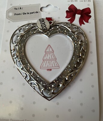 2023 Metal Mini Photo Christmas Valentine Ornament -  Silver Sparkle Heart