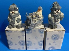 ENCORE Snow Buddies Buddy Powder Ornament Lot Of 3 Santa Sleigh + Mom+ Grandpa