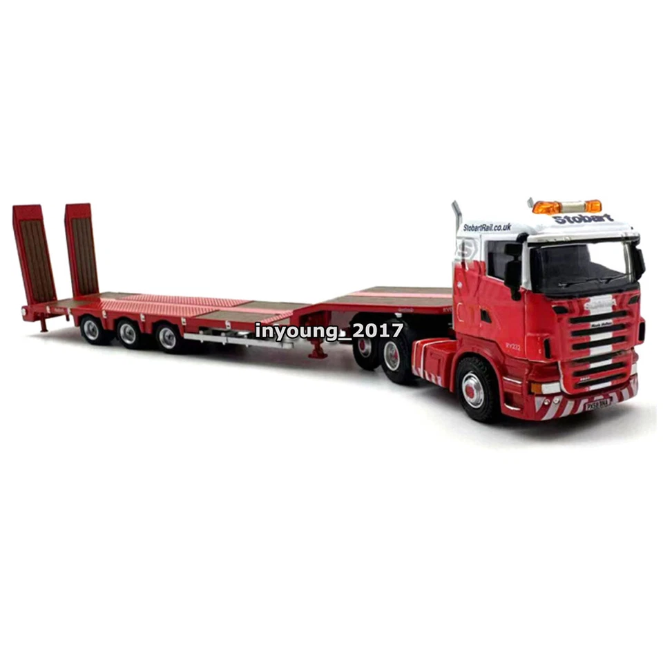 1:76 Scania 3 Axle Low Loader Semi Trailer Metal Diecast Model Flatbed Truck Red - Image 4 of 4