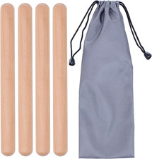 2 Pairs Wooden Claves 8"  Percussion Rhythm Sticks w/ Carry Bag
