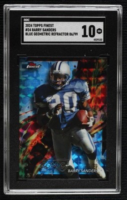 2024 Finest Common Blue Geometric Refractor 86/99 Barry Sanders SGC 10 GEM 0i1l