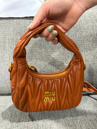 Miu Miu Brown Quilted Top Handle Bag Zip Closure, Gold HW Logo, Detach Strap